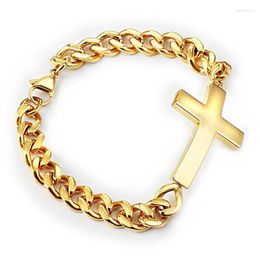 Link Bracelets Chain Gold Curb Cuban Bracelet Cross Bangle For Men Women 316L Stainless Steel No Fade Jewellery AccesoriesLink