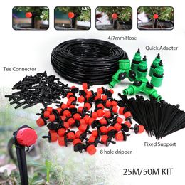 Sprayers 25 50M Automatic Garden Irrigation Watering System Vegetables Flowers Drip Kit Adjustable Nozzle 1 4'' PVC Hose Coupling Adapter 230625