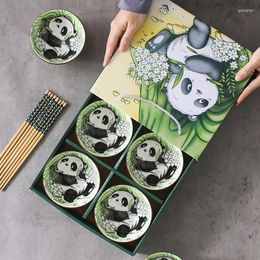 Dinnerware Sets Creative Panda Tableware Set Cartoon Ceramic Gift Box