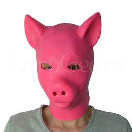 Party Masks 3D mould Latex rubber fetish animal mask with zipper Pink Latex Pig Hood Fetish Pig Hood Mask Full Head Animal Hood 230625