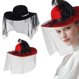 Berets Black Veil Small Top Hat Hair Accessories Retro Woolen Material Dinner Party Headdress Bride Headpiece Headband Jewelry