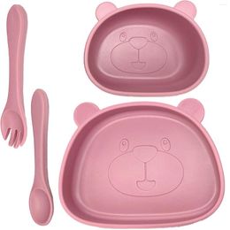 Dinnerware Sets 4pcs With Fork Spoon Dinner Self Feeding Safety Eco Friendly Plates And Bowls Set Microwave Safe Meal Time Colourful For Baby