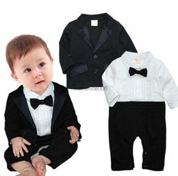LOLANTA 2PCs Baby Boys Black Tuxedo Wedding Party Suit Formal Wear costume Onesies+Coat L230625