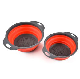 Foldable Fruit Vegetable Washing Basket Strainer Silicone Colander Strainer Collapsible Drainer With Handle Kitchen Tool