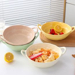 Bowls Two Ear Salad Bowl Ceramic Serving Plate Simple Style Microwave Air Fryer Dinnerware Container Tableware Coffee