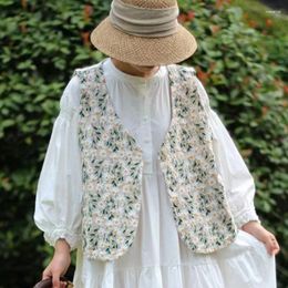 Women's Vests Johnature Vintage Embroidery Floral Sleeveless Tank 2023 Summer All Match Japanese Mori Cotton Linen Women