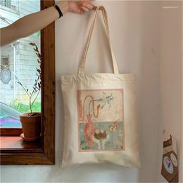 Shopping Bags Bag Cartoon Pattern Eco-friendly Fashion Tote Casual White Reusable Canvas Basic Ladies Harajuku