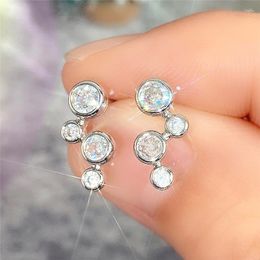 Stud Earrings Huitan Minimalist Silver Colour For Women Round Cubic Zirconia Low-key Girls Ear Nice Gift Fashion Jewellery