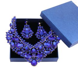 Necklace Earrings Set Luxurious Dubai Wedding Rhinestone Crystal Statement Bridal Sets Christmas Gift With Boxes