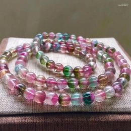 Strand Genuine Natural Watermelon Tourmaline Crystal Transparent Beads 3 Laps Bracelet Fashion Woman Necklace Stretch 6.5mm