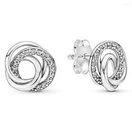 Stud Earrings Authentic 925 Sterling Silver Family Always Encircled Fashion For Women Gift DIY Jewelry