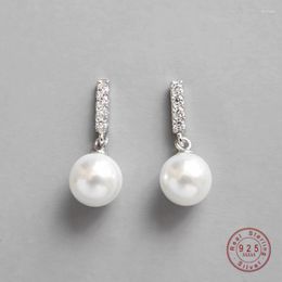 Stud Earrings HI MAN Korea INS Elegant Crystal Pearl S925 Sterling Silver Women Noble Temperament Birthday Gift Jewellery
