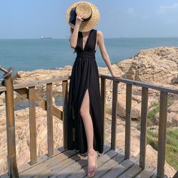 Casual Dresses Women Black Maxi Backless Halter Dress Summer 2023 Elegant Korean Party Night Beach Vacation Rnuway Long Vestidos