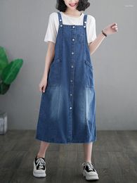 Casual Dresses 2023 Summer Korea Sleeveless Woman Denim Dress Robe Ete Femme Loose Plus Size Long Suspender Jeans For Women