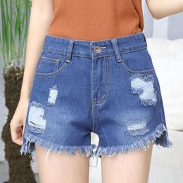 Women's Jeans Fashion Women Summer Denim Shorts Female High Waisted Short Push Up Skinny Slim Ripped Plus Size Blue