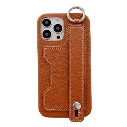 Premium Litchi Leather Card Slot Holder Wallet Case For iPhone 13 Pro Max 14 12 11 XS XR 8 7 Plus Stand Wrist Strap Phone Cover