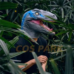 Party Masks Updated Velociraptor Dinosaur Mask for Halloween Costume Party Latex Dino Animal Head Horror Headgear 230625