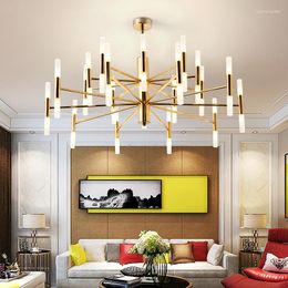 Chandeliers Modern Gold Metal Led Lighting Living Room Acrylic Rods Pendant Chandelier Lights Bedroom Hanging Lamp Fixtures