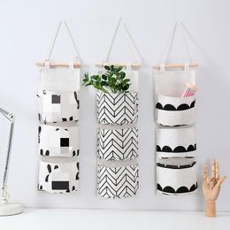 Storage Bags Three Tier Cotton Linen Hanging Bag For Family Closet Bedroom Multi-layer Moistureproof Organiser