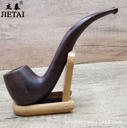 Smoking Pipes Pure wood filter pipe, curved, hand polished pipe, old-fashioned dry tobacco bag, black sandalwood