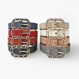 Belts PU Leather Belt For Women's Braided Square Buckle Needle Jeans Black Chic Retro Lace-up