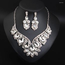 Necklace Earrings Set Elegant Crystal V-Shaped Statement Women Bridal Wedding Prom Costume Jewellery For Bridesmaid Accessories