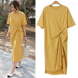 Casual Dresses Plus Size Women's Dress 2023Summer Pure Cotton Loose T-Shirt Round Neck Solid Home Maternity Clothes Robe
