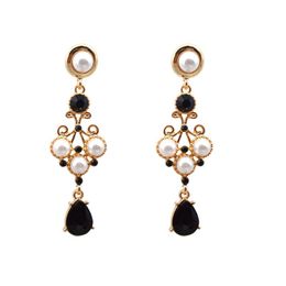 Black Crystal Cross Dangle Earrings for Women Baroque Bohemian Large Long Earrings Jewellery