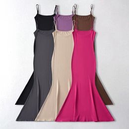 Casual Dresses Summer Bodycon Dress Elegant Women Girl Retro Pure Slim Sexy Wrap Hip Female Fishtail Sling Midi