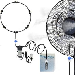 Watering Equipments Portable Misting Kit For Fan with 5pcs Brass Sprinkler Nozzles and 1pc Mini Quiet Pump for Cooling System 230625