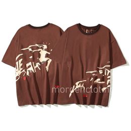 Men's short sleeve Kanyety West Brown cashew flower Flame short sleeve niche High street couple Hip Hop baggy Beach T-shirt