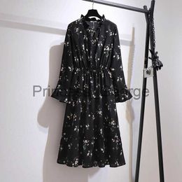 Casual Dresses 150Kg Plus Size Spring Autumn Loose Floral VNeck Chiffon Dress Bust 149cm 5XL 6XL 7XL 8XL 9XL Long Sleeve Printed Dress Black x0625