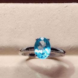 Cluster Rings Natural Blue Topaz Ring With Excellent Body Quality 925 Sterling Silver Inlaid Main Stone 6 8mm