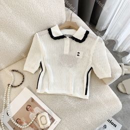 Jacquard Pullover Knitted T Shirts White Hollow Knits for Lady Letter Tops Designer Female Short Tees