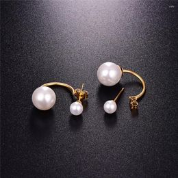 Stud Earrings Martick Hook Shape Round Pearl U Rose Gold Colour Woman Trendy Brincos E42