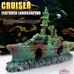 Decorations Resin Craft Wreck Boat Sunk Battleship War Ship Fish Tank Aquarium Ornament 230625