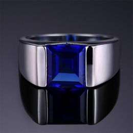 Solitaire Ring Men's 925 Sterling Silver Square Natural Blue Sapphire Stone Rings For Men Women jewelry gift 230625