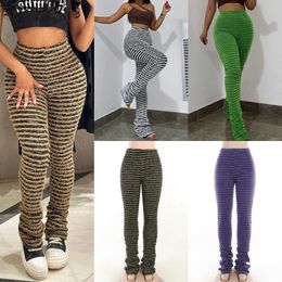 Designer Womens Pants Spring And Summer Striped Casual Leggings Knitted Stitching Sexy Slim High Waist Trousers 5 Colors