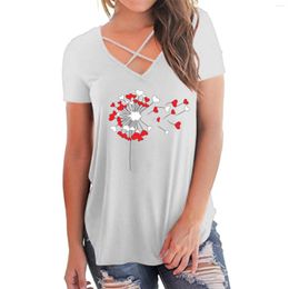Women's Blouses Women Casual Comfort Blouse Summer V Neck Short Sleeve Printing Tunic Top Criss Cross Shirts Tops Women'S Clothing