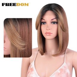Nxy Synthetic Lace Front Wigs Straight Short Bob Wig With Bangs Blonde Blue Lace Wigs For Black Women Cosplay Wigs 230524