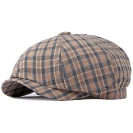 HT4144 Beret Men Women Spring Summer Cap Hat Unisex Ivy Flat Cap Vintage Plaid Octagonal Newsboy Beret Hat Male Female Beret Cap