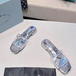 Ciabatte Hyaline Clear PVC Slippers Slides Sandals heeled Flat heels open-toe shoes women's luxury designers leather outsole casual shoes 15mm factory footwear