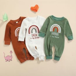 Rompers Citgeett Autumn born Baby Girls Boys Romper Rainbow Letter Printed Fur Long Sleeve Warm Jumpsuits Spring Clothes 230625