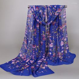 Scarves Floral Print Chiffon Scarf Women Flower Shawl Hijab Small Size Summer Sun Protection Beach Stoles 160 50cm
