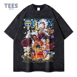 Men's T-Shirts Monkey D Luffy T Shirt Streetwear Vintage Washed Anime One Piece Tshirts Manga Summer Short Sleeve Oversized Nika Tops Tees Men J230625