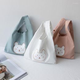 Shopping Bags Cute Bear Canvas Totes Handbag Cotton Reusable Lunch Portable Women Korean Version Printed Foldable Grocery Bag