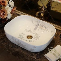 Europe style luxury bathroom vanities chinese Jingdezhen Art Counter Top ceramic restaurant wash basin sinksgood qty Vkrih