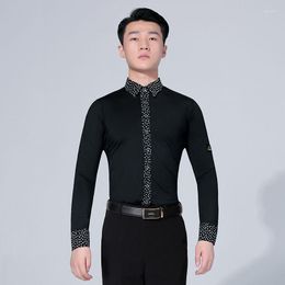 Stage Wear Mens Black Dance Shirt Competition Performance Ballroom Modern Salsa Tango Samba Latin Shirts Male Dancewear