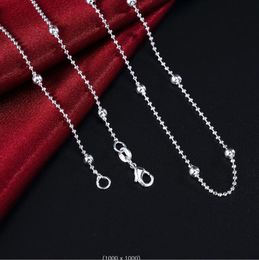 Men women Necklace 925 sterling Silver Bead Chain Necklace 16"/18"/20"/22"/24"