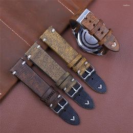 Watch Bands Handmade Vintage Genuine Leather Watchband 18mm 20mm 22mm 24mm Strap Band Belt Cowhide Bracelet For Galaxy Huawei Deli22